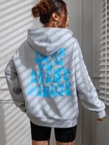 SHEIN Unity Slogan Graphic Drop Shoulder Hoodie - Grey - View 3