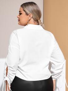 SHEIN SXY Plus Cut Out Drawstring Front Drop Shoulder Blouse - White - View 2