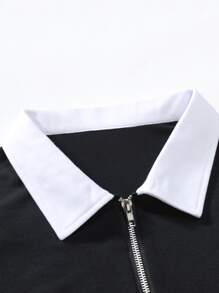 Manfinity Men Contrast Collar Half Zipper Polo Shirt - Black - View 4