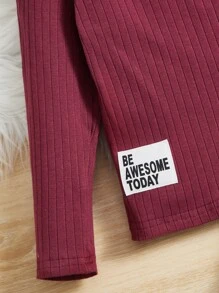 SHEIN Toddler Girls Ruffle Trim Tee & Letter Patched Leggings - Burgundy - View 4