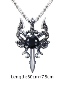 時尚流行男士劍飾項鍊合金，適合珠寶禮物和時尚外觀 - 復古銀色 - 查看 3