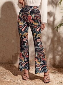 SHEIN VCAY Floral & Paisley Print Flare Leg Pants - Multicolor - View 6