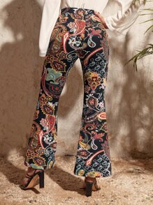 SHEIN VCAY Floral & Paisley Print Flare Leg Pants - Multicolor - View 2