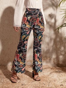 SHEIN VCAY Floral & Paisley Print Flare Leg Pants - Multicolor - View 3