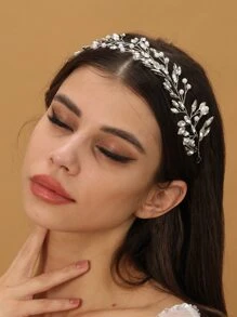 1件优雅女士水晶珍珠手工发箍，浪漫发饰，适合宴会礼服/新娘婚礼头饰，皇家皇冠，情人节配饰 - 銀色 - 查看 2