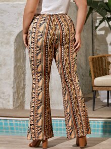 SHEIN VCAY 大碼佩斯利和花圖案喇叭褲 - 彩色 - 查看 2