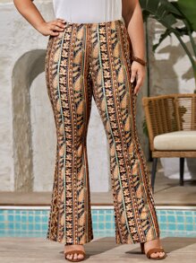 SHEIN VCAY 大碼佩斯利和花圖案喇叭褲 - 彩色 - 查看 4