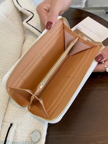 几何压纹长款钱包 轻薄便携，可存放现金，白领人士适用，适合女性，大学，工作，商务，通勤，办公室，周年纪念，情侣，生日礼物，情人节礼物，返校礼物 - 白色 - 查看 5