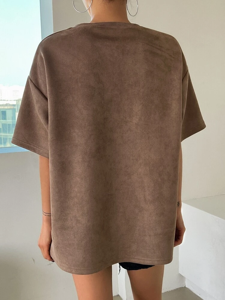 Letter Embroidery Drop Shoulder Tee Oversized T-Shirt