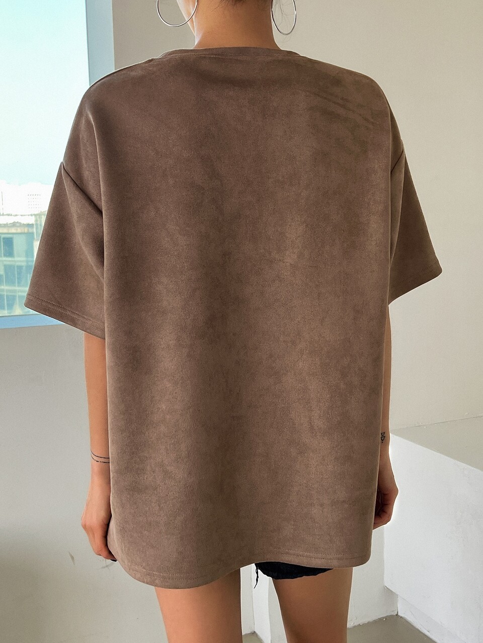 Letter Embroidery Drop Shoulder Tee Oversized T-Shirt