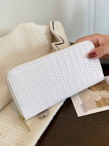 几何压纹长款钱包 轻薄便携，可存放现金，白领人士适用，适合女性，大学，工作，商务，通勤，办公室，周年纪念，情侣，生日礼物，情人节礼物，返校礼物 - 白色 - 查看 7