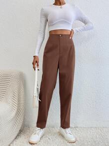 SHEIN EZwear 素色高腰蘿蔔褲