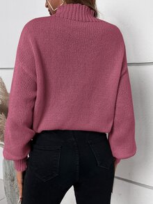 SHEIN Privé Jersey de cuello alto de manga farol - Morado - Ver 2