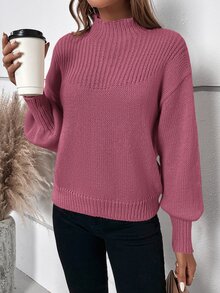 SHEIN Privé Jersey de cuello alto de manga farol - Morado - Ver 5