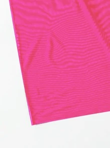 Plain One Shoulder Summer Beach Bikini Set With Cover Up - Hot Pink - View 5