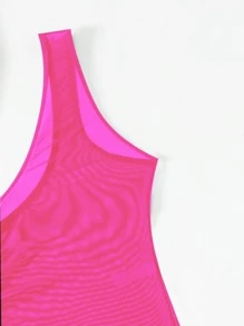 Plain One Shoulder Summer Beach Bikini Set With Cover Up - Hot Pink - View 6
