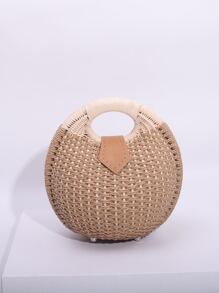 Colorblock Straw Bag,Perfect For Summer Beach Travel Vacation - Khaki - View 1