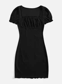 Soleia Square Neck Schiffy Dress - Black - View 3