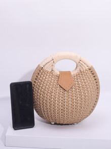 Colorblock Straw Bag,Perfect For Summer Beach Travel Vacation - Khaki - View 3