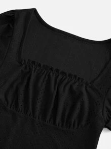 Soleia Square Neck Schiffy Dress - Black - View 4