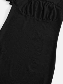 Soleia Square Neck Schiffy Dress - Black - View 5