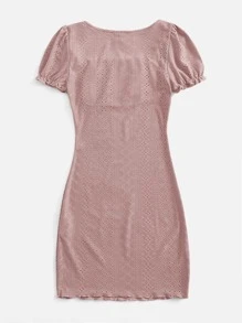 Soleia Square Neck Ruched Bust Lettuce Trim Schiffy Dress - Dusty Pink - View 2