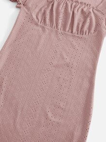 Soleia Square Neck Ruched Bust Lettuce Trim Schiffy Dress - Dusty Pink - View 4