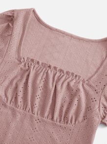 Soleia Square Neck Ruched Bust Lettuce Trim Schiffy Dress - Dusty Pink - View 5