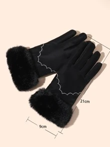 Fluffy Trim Gloves - Black - View 4