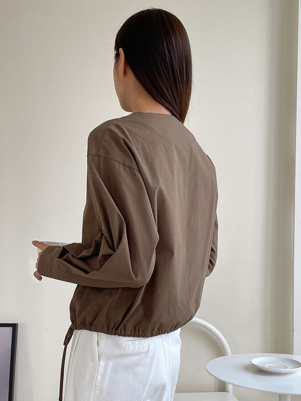 Drawstring Side Drop Shoulder Blouse