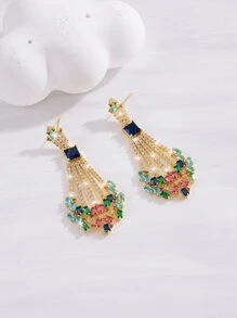 2pcs Cubic Zirconia Decor Drop Earrings - Multicolor - View 1