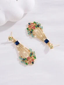 2pcs Cubic Zirconia Decor Drop Earrings - Multicolor - View 3