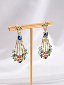 2pcs Cubic Zirconia Decor Drop Earrings - Multicolor - View 4