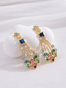 2pcs Cubic Zirconia Decor Drop Earrings - Multicolor - View 5