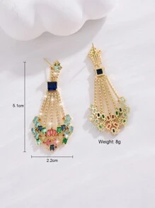 2pcs Cubic Zirconia Decor Drop Earrings - Multicolor - View 6