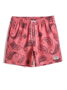 Manfinity Men Paisley Print Drawstring Waist Swim Trunks