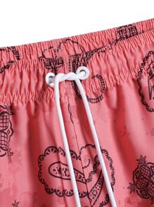 Manfinity Men Paisley Print Drawstring Waist Swim Trunks