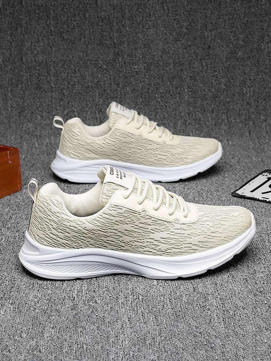 Men Lace-up Front Running Shoes - Beige - View 1