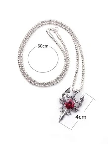 1 Peça Antiguidade Vermelho Pedra Preciosa Cama De Casal Dragão Chinês Colar De Pingente Para Mulheres Estilo Gótico Corrente Longa Colares