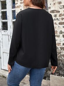 SHEIN LUNE Plus Scallop Trim Blouse - Black - View 2