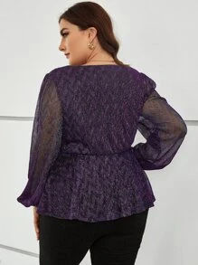 SHEIN Clasi Áo sơ mi Plus Size Viên lá sen Trọn gói màu trơn Buổi tiệc - Màu tím - Xem 2