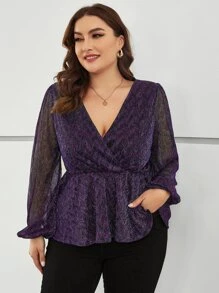 SHEIN Clasi Áo sơ mi Plus Size Viên lá sen Trọn gói màu trơn Buổi tiệc - Màu tím - Xem 6