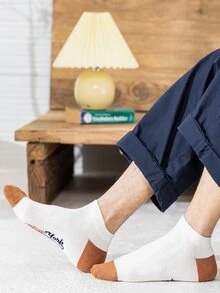 Hombres Calcetines tobilleros con estampado de letra - Blanco - Ver 4
