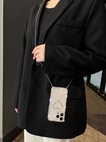 水鑽裝飾手機殼帶斜肩包手機掛繩 - 無色 - 查看 2