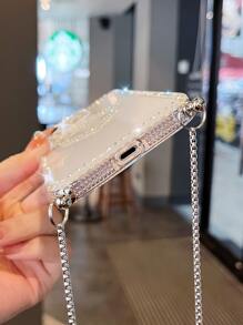 水鑽裝飾手機殼帶斜肩包手機掛繩 - 無色 - 查看 4