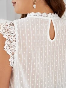 SHEIN VCAY Plus Swiss Dot Guipure Lace Panel Blouse - White - View 6