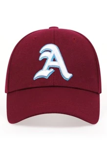 男士字母刺繡棒球帽，時尚可愛 - 酒紅色 - 查看 3