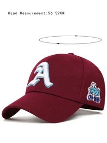 男士字母刺繡棒球帽，時尚可愛 - 酒紅色 - 查看 4