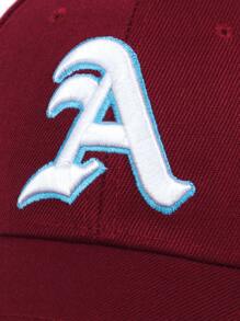 男士字母刺繡棒球帽，時尚可愛 - 酒紅色 - 查看 5