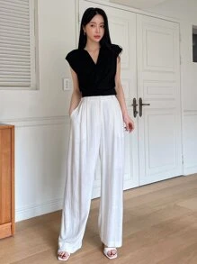 DAZY Solid Surplice Front Tee - Black - View 3